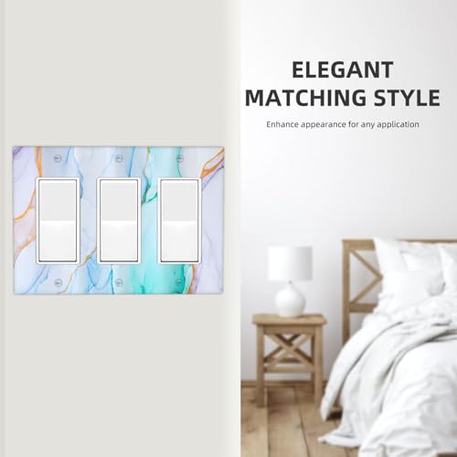 Decorative Outlet Covers Modern Ink Blue Green Marble Texure 3 Gang Outlet Cover Wall Plate Triple Rocker Light Switch Cover Plate Switch Plate Covers for Kitchen Bathroom Home Decor