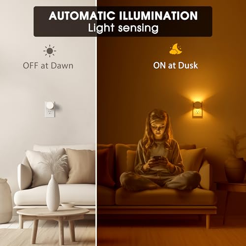 Image of Briignite Night Light [2 Pack], Night Lights Plug Into Wall, 3 Adjustable Brightness Levels, Dusk to Dawn Sensor, Soft Amber Glow, Ideal Night Light for Kids, Bedroom, Bathroom, Hallway, Nursery