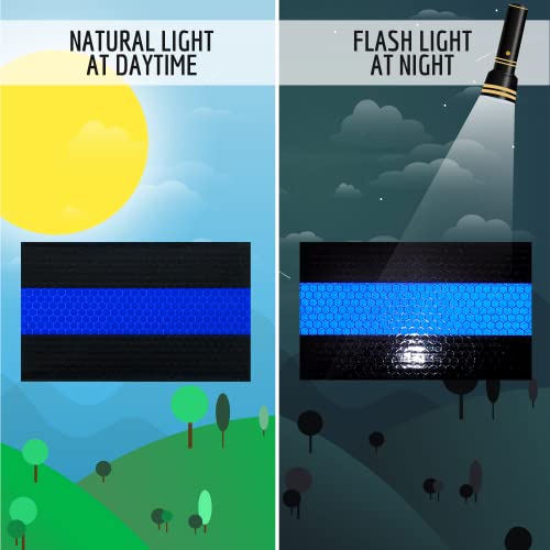 3Pc Reflective Blue Line Decal - 5X3.25 Inches - American Flag Sticker Thin Blue Line Sticker - Police Blue Lives Matter Sticker - Back The Blue Car Decal Law Enforcement Flag Car Bumper Window #TOP1