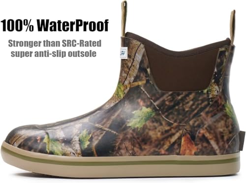 SUREWAY Men's Ankle Fishing Deck Boots for Men-Waterproof,Professional Non-Slip Soles for Wet Slippery Surface,Neoprene Rubber Rain Boot/Shoes for Hunting Boating Gardening2