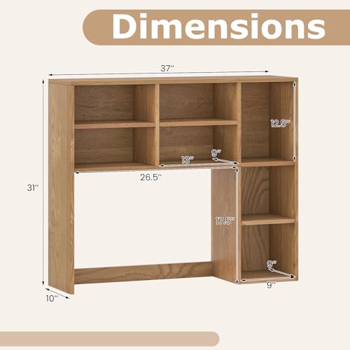 Image of Tangkula Desktop Bookshelf, 37 inch Countertop Storage Hutch with 7 Cubes & 3 Adjustable Shelves, 3-Tier Desk Display Rack Organizer, Multipurpose Wood Desktop Hutch for Dorm Home Office (Natural)