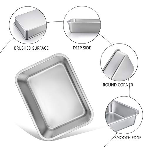 Teamfar Lasagna Pan, 2 Pcs Brownie Pan Rectangular Cake Pan Deep Lasagna Pan Stainless Steel For Baking Roasting, 12.75’’×10’’×3.2’’, Deep Dish & Heavy Duty, Sturdy & Dishwasher Safe #TOP1