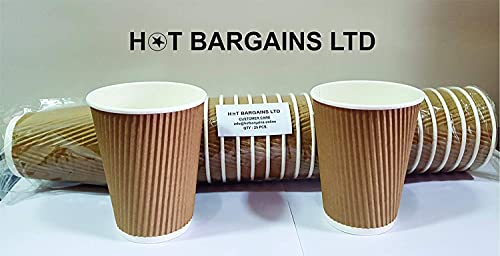 HOT BARGAINS - Kraft Triple Walled Disposable Paper Ripple Cups - 100 X 8oz/ 230ml, Hot Drink Cups + Reusable Lids