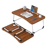 VECELO ローテーブル 折りたたみ 幅69.5×奥行47.5×高さ27cm 2.95kg ノートパソコンデスク クッション脚付き 完成品 ウォールナット 木目調 テレワークやリビングに最適【日本正規輸入品】