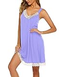 Ekouaer Sleep Gown Women Chemise V Neckline Lace-Trimmed Nightgown Scalloped Hem Cotton Nightwear Sleeping Skirt (Lilac, X-Large)