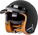 Vintage Bluetooth Motorcycle Half Helmet Open Face Helmet with Sun Visor 3/4 Half Face Motorbike Crash Helmet DOT/ECE Approved Scooter Cruiser Helmet for Adults Men and Women 2,L=59-60CM