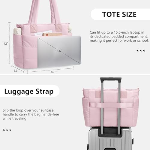 Image of Puffer Tote Bag for Women Quilted Nurse Bag Lightweight Work Bag for Teacher Travel Handbag with Multiple Pockets