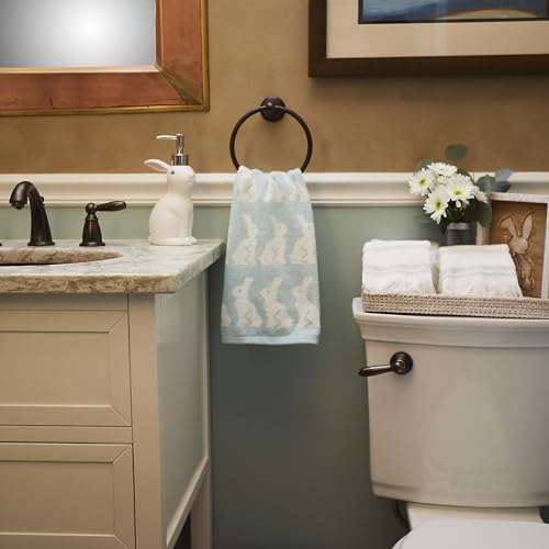Image of SKL Home Easter Bunny Jacquard 100% Cotton 2pc Hand Towel Set, Reversible & Decorative for Bath /Kitchen /Bar & Gift, Aqua