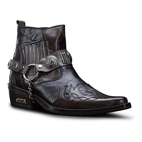 Mens Leather Cowboy Riding Ankle Boots Croc Cuban Biker Dancing Winklepickers Western2