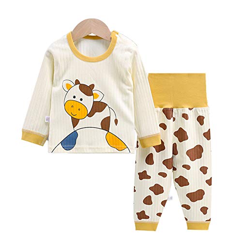 Baby Girl Boys Outfits Set 2 Pieces Long Sleeved Tops + Pants Toddler Kids Printed Sung Fit Clothing Sets Autumn Clothes Set 2-3T Cow Beige Yellow