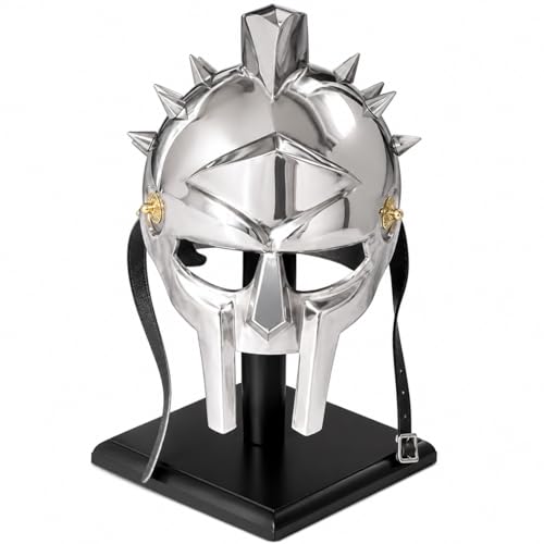 Image of THOR INSTRUMENTS Gladiator Maximus Helmet - Full Size Metal Arena Helmet for LARP, Cosplay, Renaissance Fairs, Halloween, historical reenactment