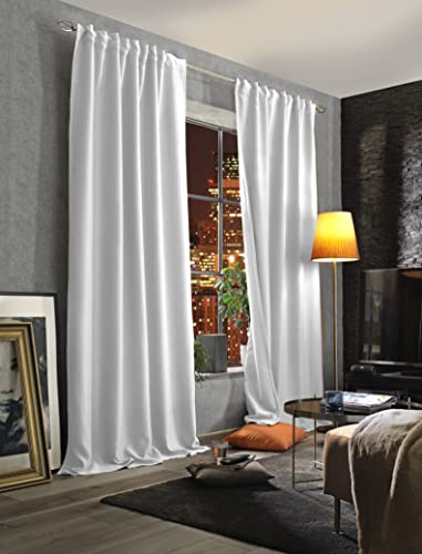 HOMEbasics | Akustikvorhang Uni | ACUSTICO | Lärm-, Hitze-, Kälte- und Zugluft-Schutz + abdunkelnd | wollweiß/hellgrau | 160 x 135 cm, 085970-1009 160