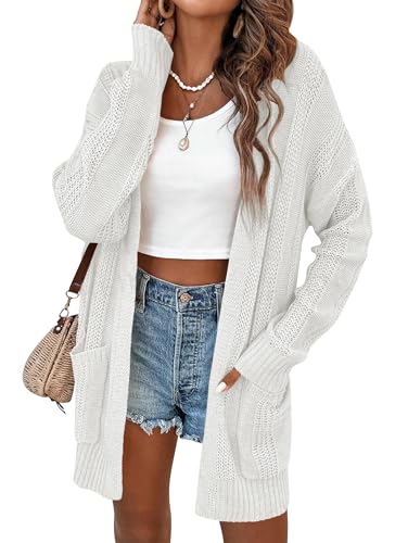 Womens Lightweight Hollow Out Crochet Knit Cardigan Drop Shoulder Loose Cardigan Sweaters