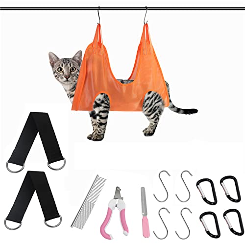 SZ-LY Hundepflegegeschirr, Pet Grooming Hammock Hundegeschirr Zum Aufhängen Von Nägeln Hundezubehör Zubehör-Set Baden Waschen Pflegen Und Schneiden Von Nägeln, Orange-M Cover