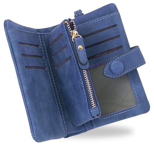 Image of CONISY Small Wristlet Wallets for Women, Leather Bifold RFID Wallet with ID Window Zipper Coin Purse | Small
