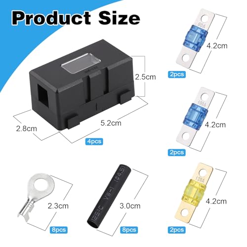 4 Stück Midi Sicherungshalter, Kfz Sicherungshalter mit 60A, 100A, 120A Mega Sicherung und 8 Stück Terminal, Mega Sicherungshalter Sicherungen für Auto, Boot, Suv, LKW,Style B