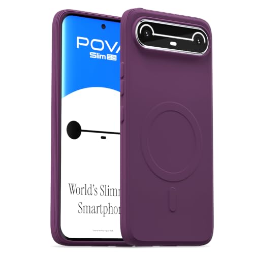 Image of Outlouders Back Cover for Tecno Pova Slim 5G Soft Matte Silicone Cover with Slim Fit | Mag-Safe Logo (Not Mag-Safe Compatible) | Shockproof | Camera Protection Bumper Case (Purple)