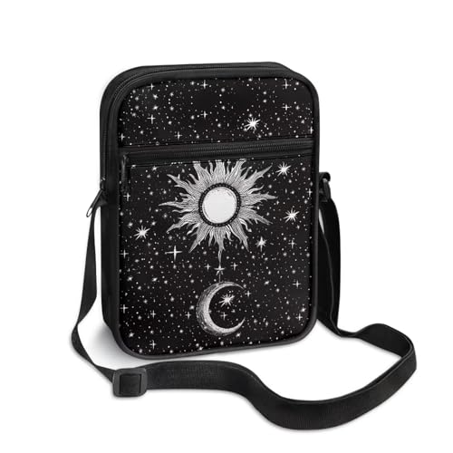 Gothic Sun and Moon Crossbody Bags for Women Medium Size Zipper Messenger Bag with Pockets Purse for Teen Girls Cute School Bag Organizer Satchel for Working Sports Shopping
