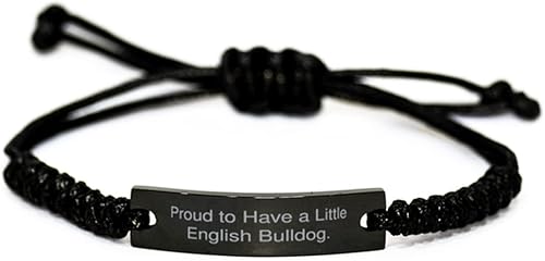 Proud to Have a Little English. Black Rope Bracelet, English Bulldog Present from Friends, Beautiful Engraved Bracelet for Dog Lovers