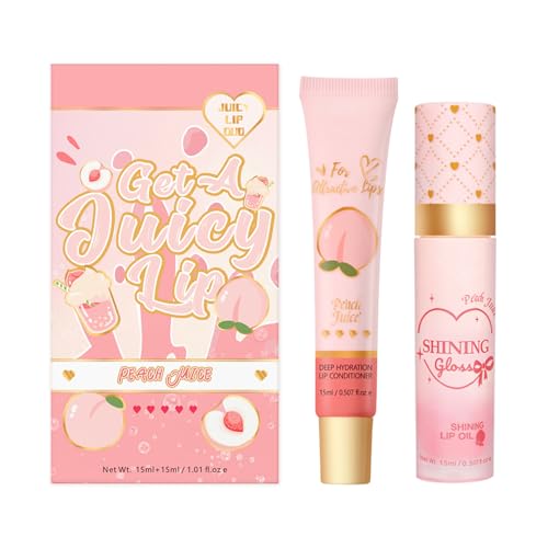 Lip Care Duo Set - Lip Conditioner & Lip Oil Set - Lip Care Gift Set for Women - Peach Lip Gloss - Hydrating and Nourishing Treatment for Chapped & Dry Lips - Natural Lip Balm