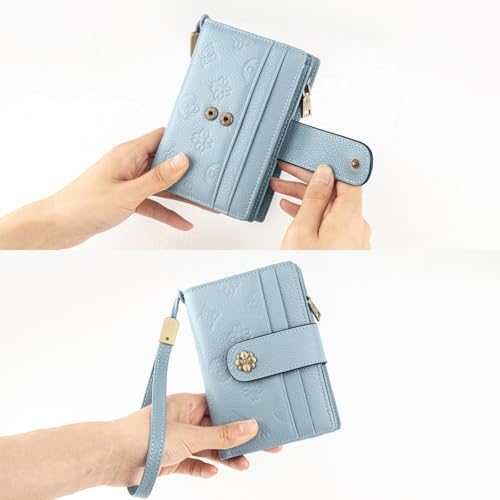 Image of XINNSTAR Small Wallet for Women RFID Blocking Leather Trifold Compact Card Wallets Ladies Wristlet Purse with Zipper Coin Pocket ID Window