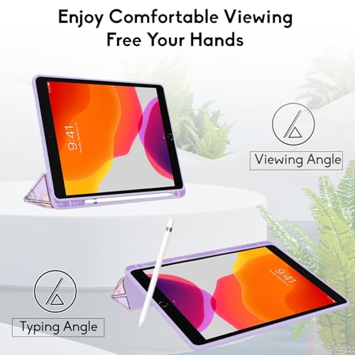Image of Robustrion Cover for iPad 9th Generation with Pencil Holder / 8th / 7th Generation 10.2 inch Hybrid Flip Stand Cover Case - Marble Lilac