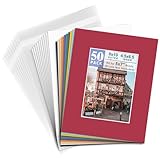 Golden State Art, Pack of 50 Mixed Colors Pre-Cut 8x10 Picture Mat for 5x7 Photo with White Core Bevel Cut Mattes Sets. Includes 50 High Premier Acid Free Mats & 50 Backing Board & 50 Clear Bags