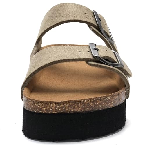 Image of Torotto Womens Slides with Cork Footbed Open Toe Adjustable Webbing Flat Sandals for Walking | Beach | Indoor