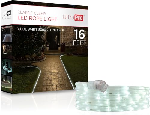 Image of UltraPro LED Rope Lights, 16ft Classic Clear, Cool White Light 5000K, Indoor /Outdoor, Flexible, Linkable, Durable, Rope-Lights Outdoor, 54842 (Pack of 12)
