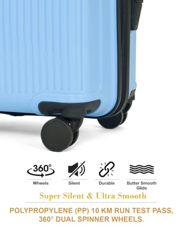 Image of Teakwood Set of 2 8 Wheels Trolley Bag, Hard Cabin with Zipper Closure, Adjustable Push Button & Cross Side Strap, Number Lock System 360 Degree (Set of 2, Powder Blue)