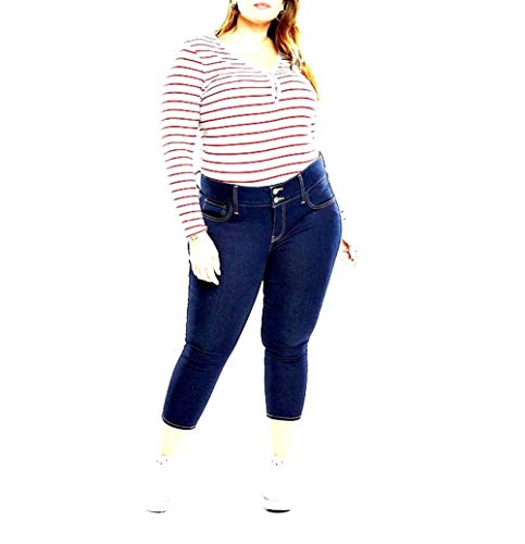 1826 Women's Plus Size Stretch HIGH Waist Denim Jeans Capri Dark Blue & Black3