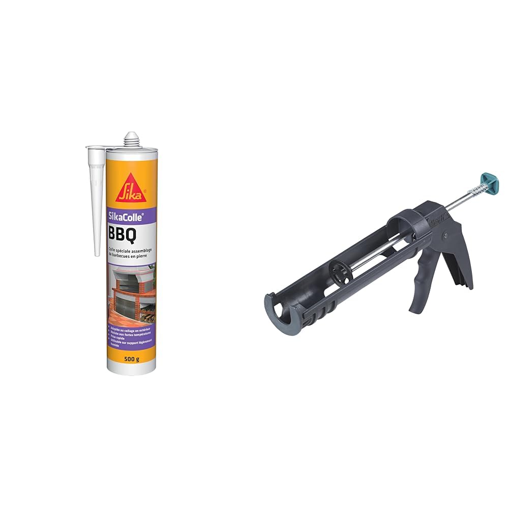 Colle pour barbecue en pierre SikaColle BBQ 500g et pistolet à cartouche 310 ml wolfcraft MG 100