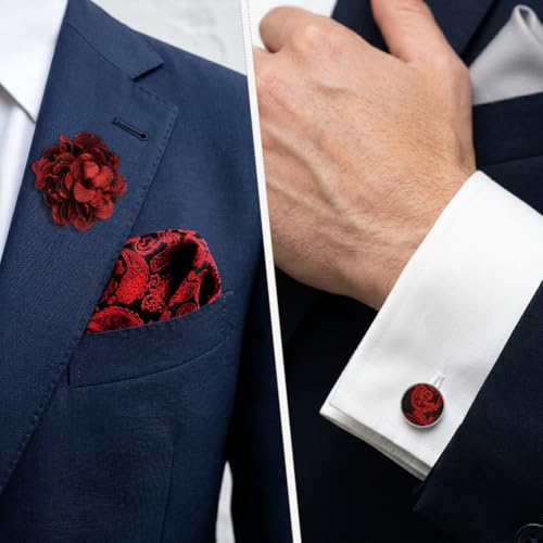 AOOSU Męska muszka paisley i poszetka zestaw, akcesoria garniturowe dla mężczyzn, zestaw spinek do mankietów i przypinka do klapy, męskie krawaty klasyczne formalne akcesoria ślubne i imprezowe