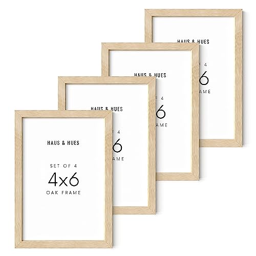 HAUS AND HUES Beige Oak Wood 4x6 Picture Frame - Modern Wood Wall Art Display - Lightweight 4x6 Frame for Art Prints, Photos, Posters - Ready-to-Hang Vertically & Horizontally (Set of 4)
