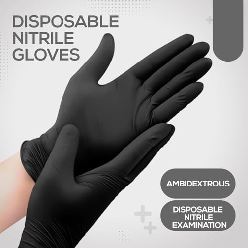PANKTI Black Nitrile Disposable Gloves - Latex-Free, Powder-Free, Pack of 100, Strong and Puncture-Resistant, Medical, Food Handling, Tatoo Barber Shop Gloves (Large) (Packaging may vary)