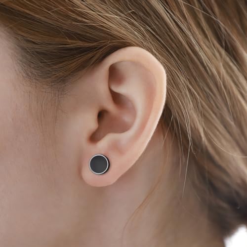 FEEL STYLE 925 Sterling Silver Viking Rune Stud Earrings for Men Women Natural Black Onyx Flat Back Stud Earrings Hypoallergenic4