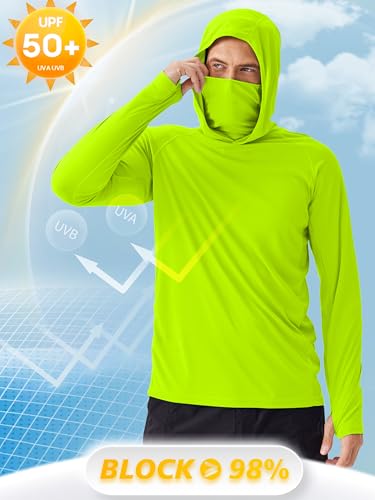 Image of PINSPARK Men's Sun Protection Hoodie with Mask UPF 50+ UV Long Sleeve Shirt Men Rash Guard Performance Fishing Hiking Shirt