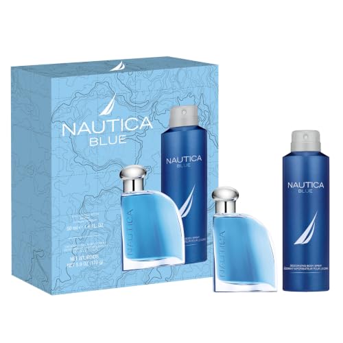 Image of Nautica Blue Giftset, 1.6 fl oz EDT + 5.9 oz Deodorizing Body Spray, Notes of Bergamot, Waterlily, Sandalwood, Men's Fragrance, Long Lasting, Everyday Fragrance