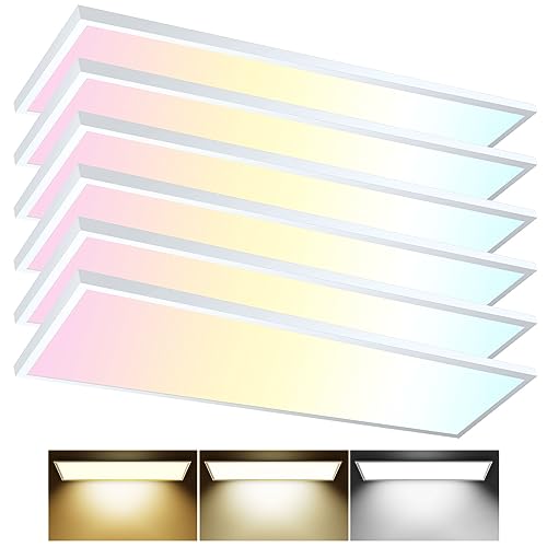 AIKVSXER 6 Pack 1x4 LED Flat Panel Light Surface Mount Ceiling Light, 5500LM 50W, 3000K/4000K/5000K...