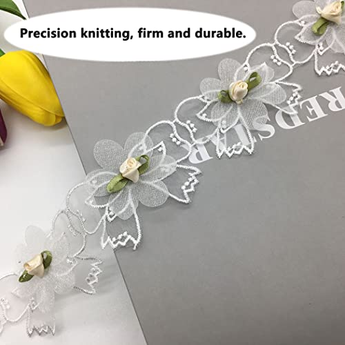 Kuasting 3 Yard Vintage Pearl Flower Ribbon Scallop Edge Trim Bow Sewing Lace Trim Handmade Diy Sewing Supplies For Dress Embellishment (White Bow) #TOP3
