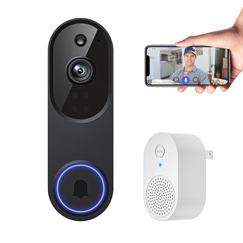 1080p Smart Video Doorbell Camera Wireless, Doorbell Receiver Included, Live View, AI Human Detection, 2.4G WiFi, Night - Detailed View