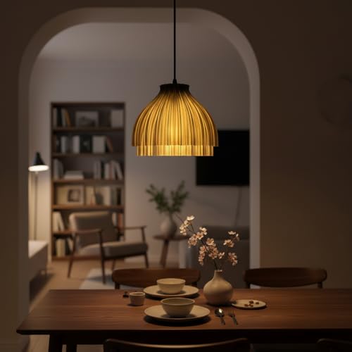 Image of Pendant Lamp 3D Printed for Home Decoration | Hanging Ceiling Light for Bedroom, Living Room, Dining Space | Stylish Modern Lamp for Ambient Lighting and Interior Design (Balck)