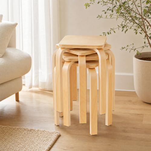 Image of COSTWAY 18-Inch Stackable Wooden School Stools Set of 4, Natural