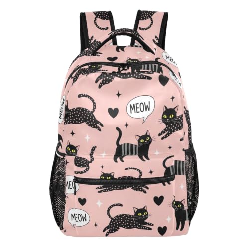 Sac à dos d'école ergonomique et léger à motif chats pour adolescents et enfants