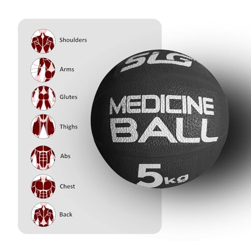 Image of SLG Rubber Medicine /Exercise Ball -Upper & Lower Body Exercises |Fitness Ball for Strength, Balance & Core Workouts| Material:Rubber(Black, 5 Kg)