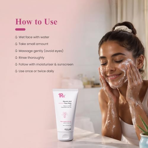 Image of 1RX Glycolic Acid Face Wash 100gm | Exfoliating & Brightening Cleanser | With Aloe Vera, Niacinamide & Vitamin E | Removes Dead Skin, Controls Oil & Helps Improve Skin Texture | For Men & Women