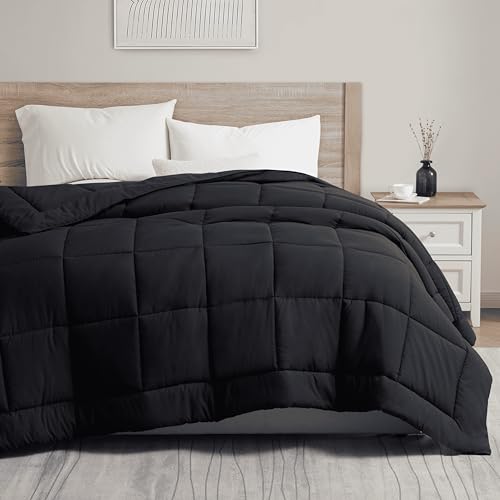 Hearth & Harbor Down Alternative Comforter - All Season Soft Quilted Cal King Bed Comforter Duvet Insert with Corner Tabs - Cal King Size Black