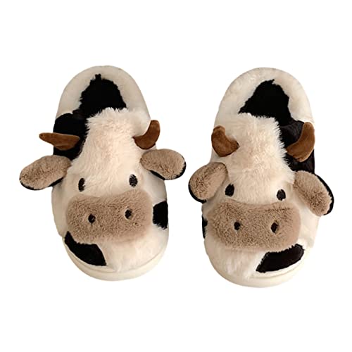 Women's Cozy Plush Cartoon Cow Slippers - Cute Animal Indoor Outdoor Home Fuzzy Warm Footwear
