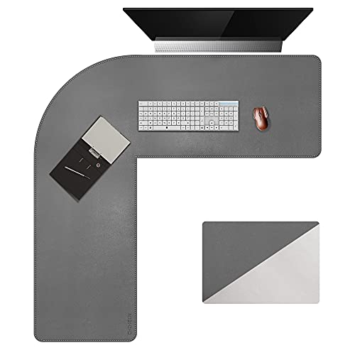 Image of Chihein L-Shaped PU Leather Desk Pad (41.3 inch + 41.3 inch) x 12.99 inch(Gray /White), Reversible Gaming Corner Desk Mat, Computer Office Mouse Pad for Home Office