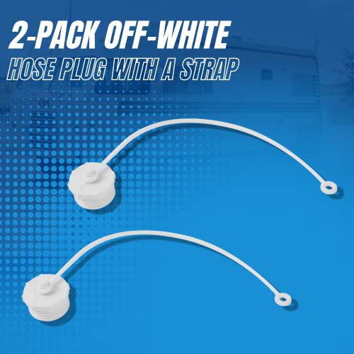 (2-Pack) Tongass Coupler Hose Plugs With Straps (Off-White) - Easy Twist 3/4” Mpt Connectors Compatible With Most Rv City Water Inlets - Keep Dust And Debris From The Fresh Water System - A Style #TOP4